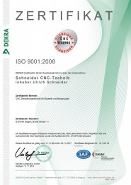 ISO 9001 - CNC-Zerspanungstechnik für Bauteile und Baugruppen